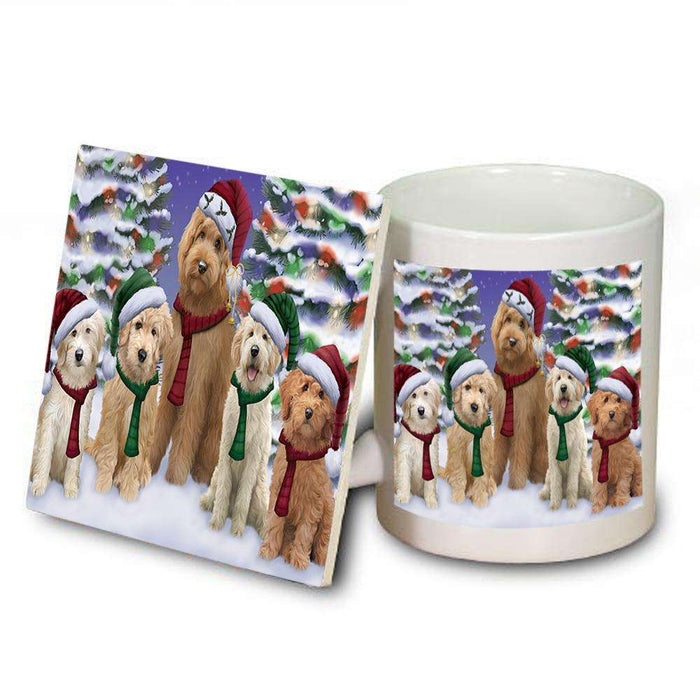 Goldendoodles Dog Christmas Family Portrait in Holiday Scenic Background  Mug and Coaster Set MUC52704