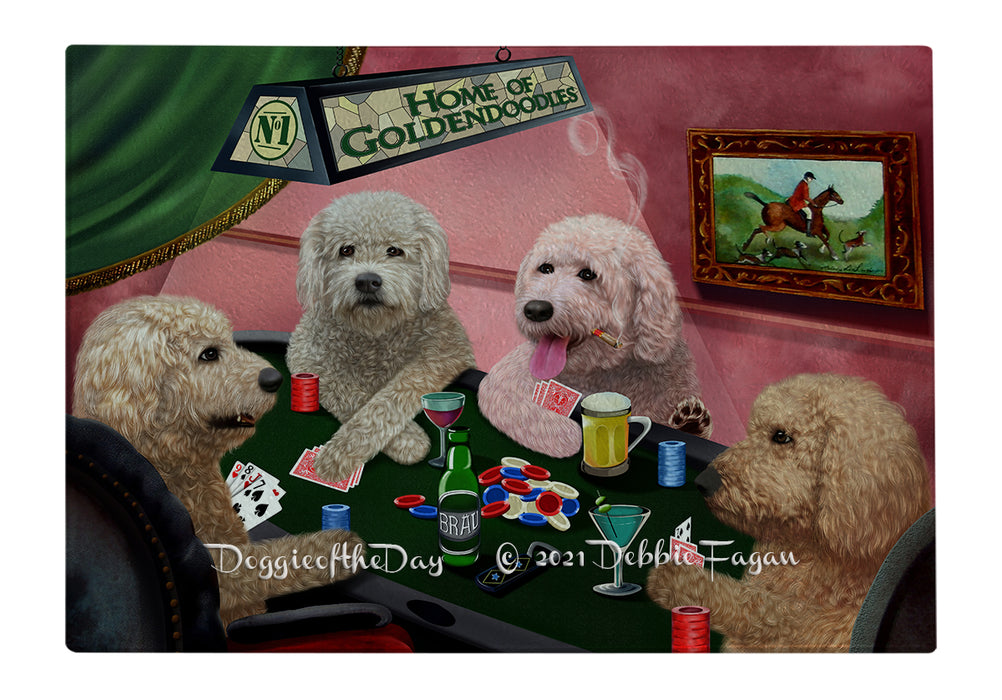 Home of Goldendoodle Dogs Playing Poker Cutting Board - Easy Grip Non-Slip Dishwasher Safe Chopping Board Vegetables C79180