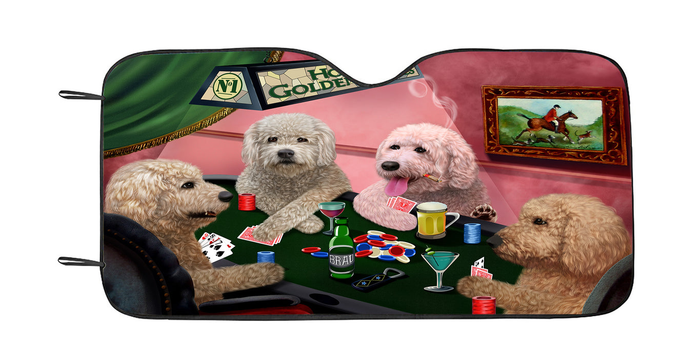 Home of  Goldendoodle Dogs Playing Poker Car Sun Shade
