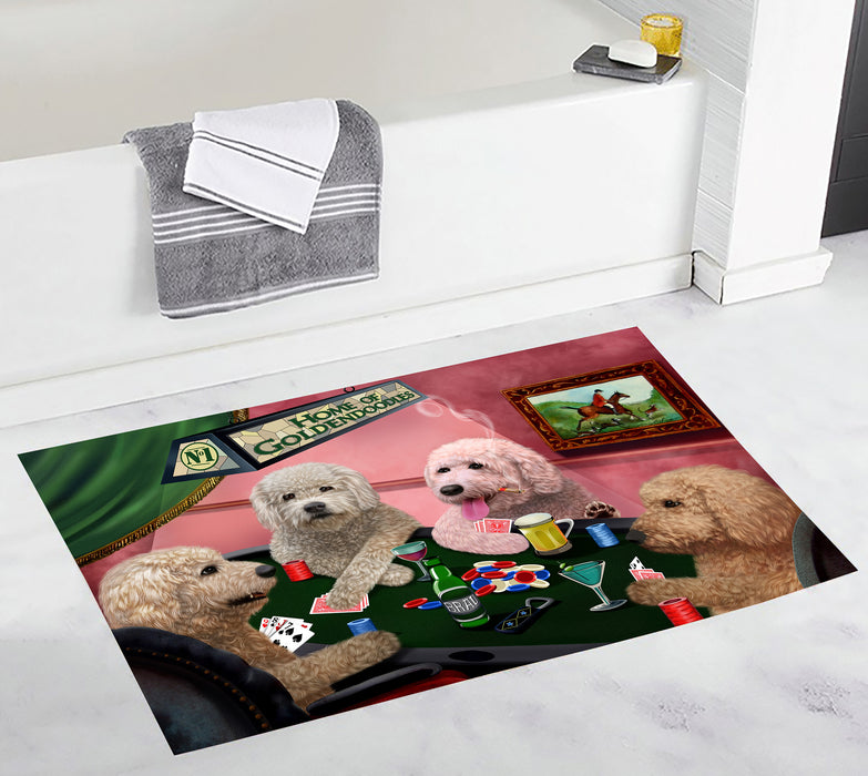 Home of  Goldendoodle Dogs Playing Poker Bath Mat