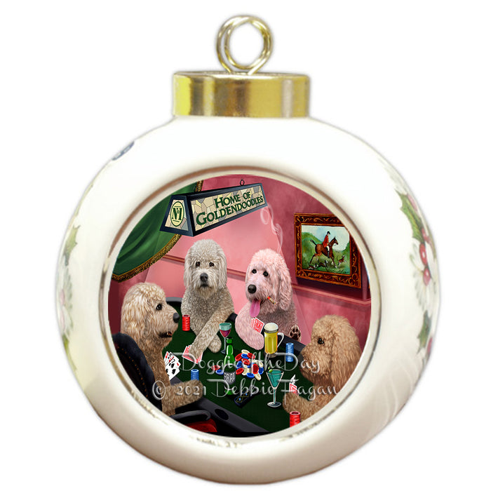 Home of Poker Playing Goldendoodle Dogs Round Ball Christmas Ornament Pet Decorative Hanging Ornaments for Christmas X-mas Tree Decorations - 3" Round Ceramic Ornament