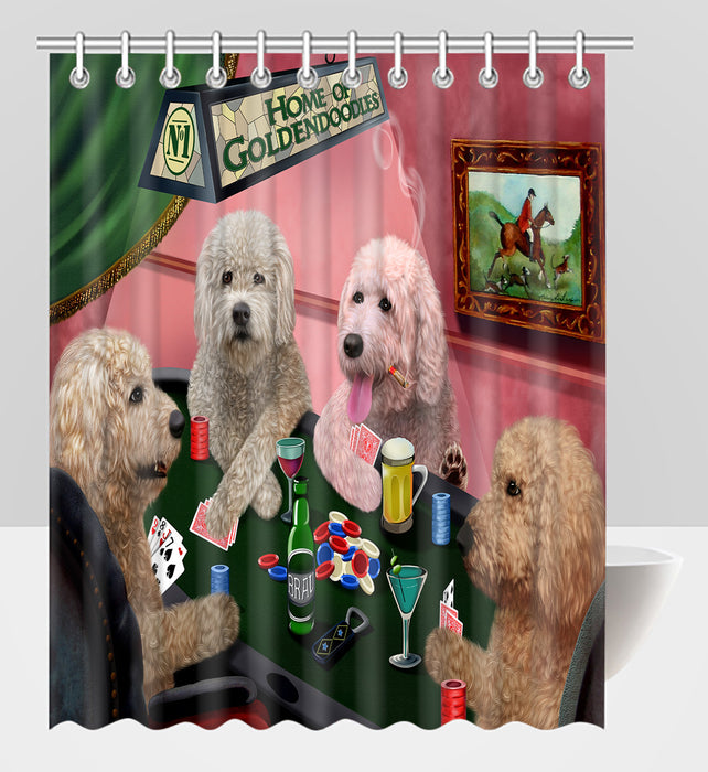 Home of  Goldendoodle Dogs Playing Poker Shower Curtain