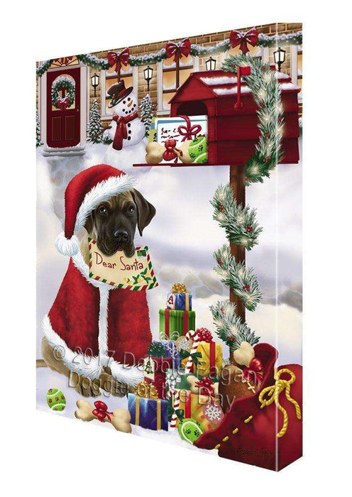 Great Dane Dear Santa Letter Christmas Holiday Mailbox Dog Painting Printed on Canvas Wall Art