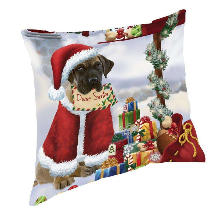 Great Dane Dear Santa Letter Christmas Holiday Mailbox Dog Throw Pillow