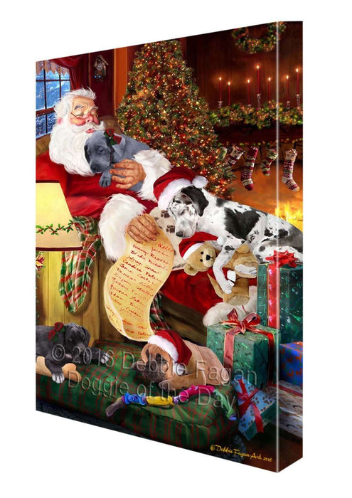 Great Dane Dog and Puppies Sleeping with Santa Canvas Gallery Wrap 1.5" Inch
