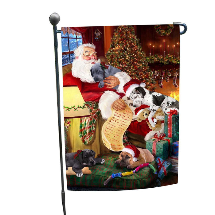 Great Dane Dog and Puppies Sleeping with Santa Garden Flag