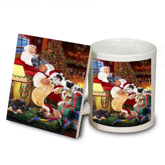 Great Dane Dog and Puppies Sleeping with Santa Mug and Coaster Set