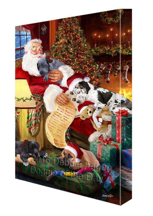Great Dane Dog and Puppies Sleeping with Santa Painting Printed on Canvas Wall Art Signed