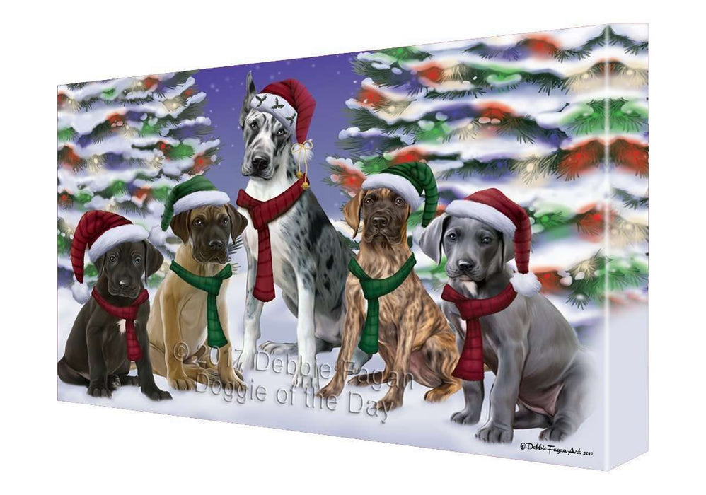 Great Dane Dog Christmas Family Portrait in Holiday Scenic Background Canvas Wall Art