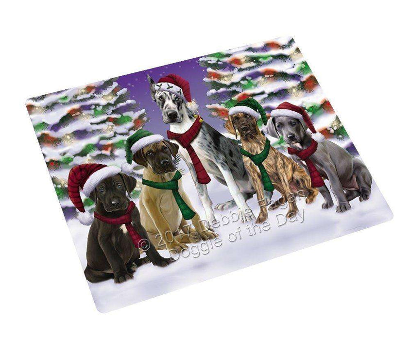Great Dane Dog Christmas Family Portrait in Holiday Scenic Background Tempered Cutting Board