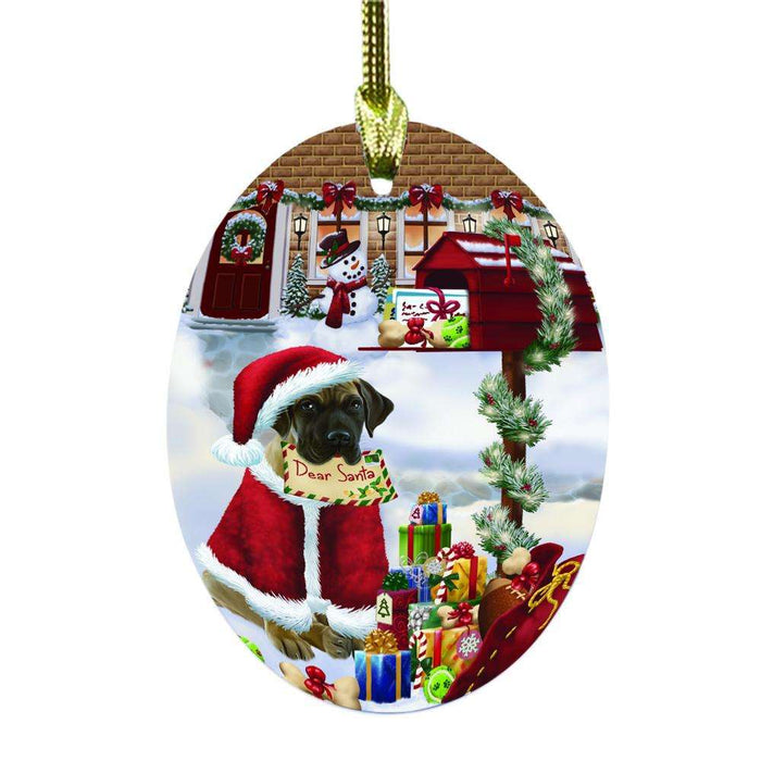 Great Dane Dog Dear Santa Letter Christmas Holiday Mailbox Oval Glass Christmas Ornament OGOR49050