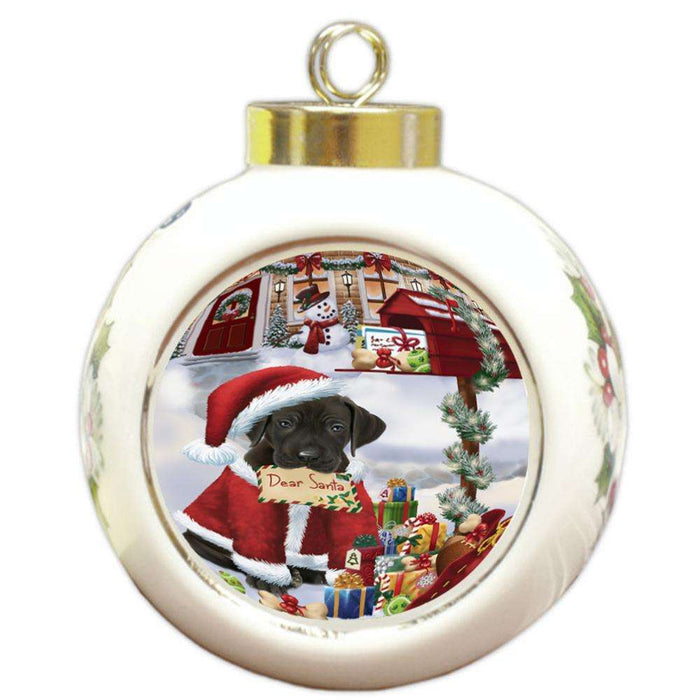 Great Dane Dog Dear Santa Letter Christmas Holiday Mailbox Round Ball Christmas Ornament RBPOR53902