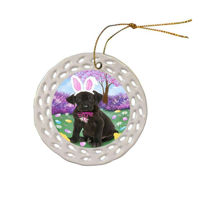 Great Dane Dog Easter Holiday Ceramic Doily Ornament DPOR49157