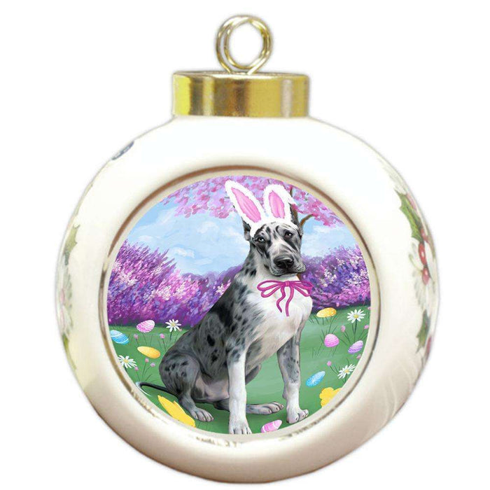 Great Dane Dog Easter Holiday Round Ball Christmas Ornament RBPOR49153