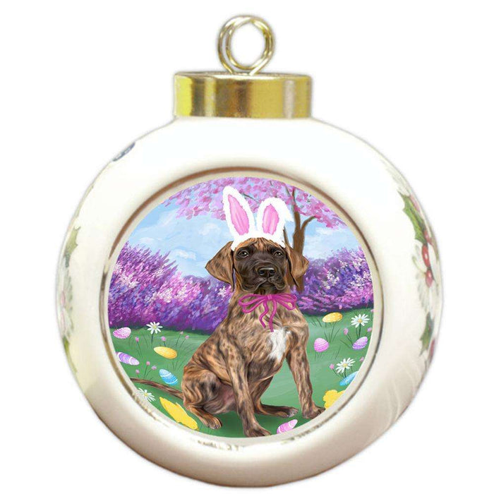 Great Dane Dog Easter Holiday Round Ball Christmas Ornament RBPOR49156