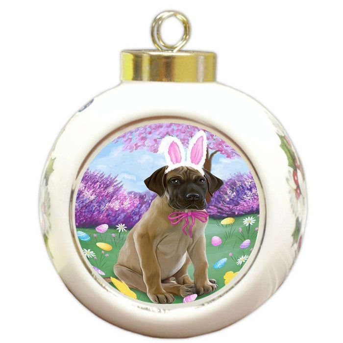 Great Dane Dog Easter Holiday Round Ball Christmas Ornament RBPOR49158
