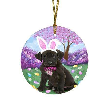 Great Dane Dog Easter Holiday Round Flat Christmas Ornament RFPOR49148