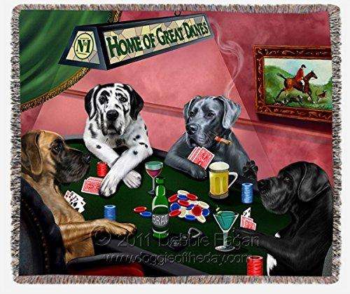 Great Dane Dogs Playing Poker Woven Throw Blanket 54 x 38