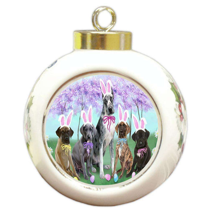 Great Danes Dog Easter Holiday Round Ball Christmas Ornament RBPOR49154