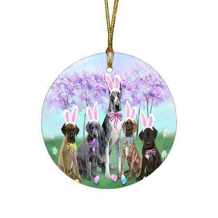 Great Danes Dog Easter Holiday Round Flat Christmas Ornament RFPOR49145