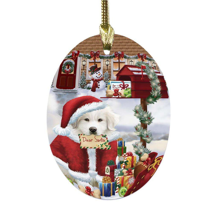 Great Pyrenee Dog Dear Santa Letter Christmas Holiday Mailbox Oval Glass Christmas Ornament OGOR49051