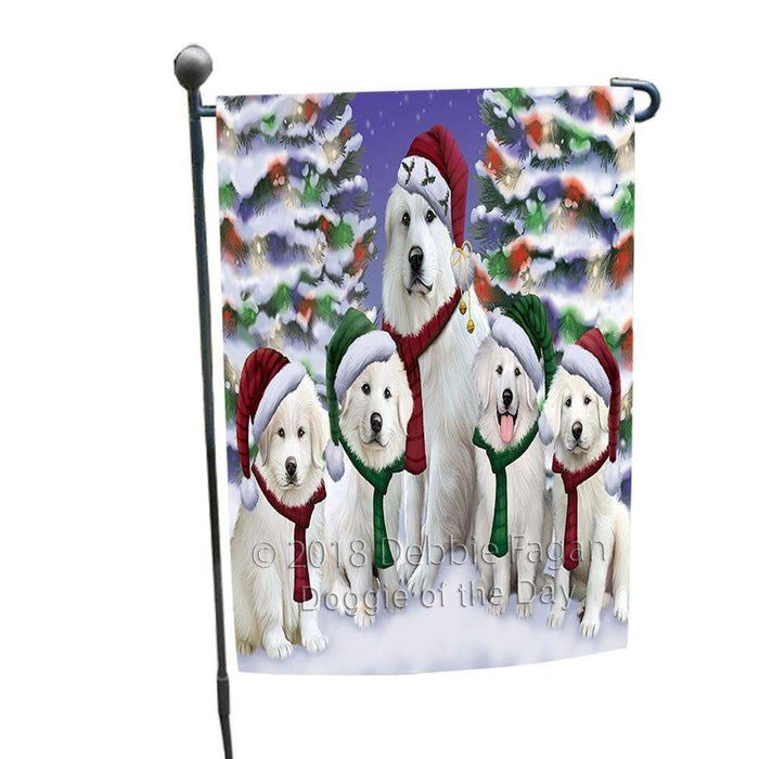 Great Pyrenees Dog Christmas Family Portrait in Holiday Scenic Background Garden Flag GFLG52658