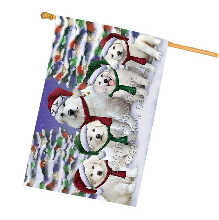 Great Pyrenees Dog Christmas Family Portrait in Holiday Scenic Background House Flag FLG52794