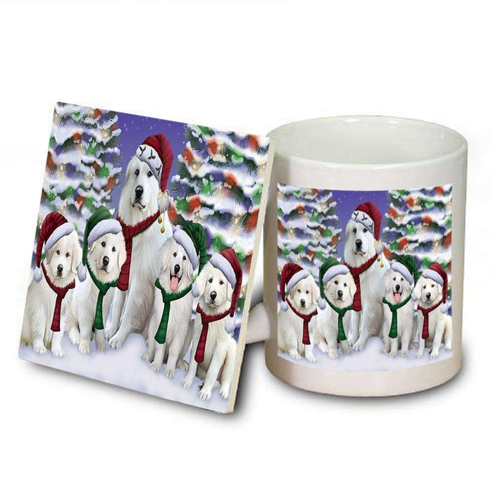 Great Pyrenees Dog Christmas Family Portrait in Holiday Scenic Background  Mug and Coaster Set MUC52705