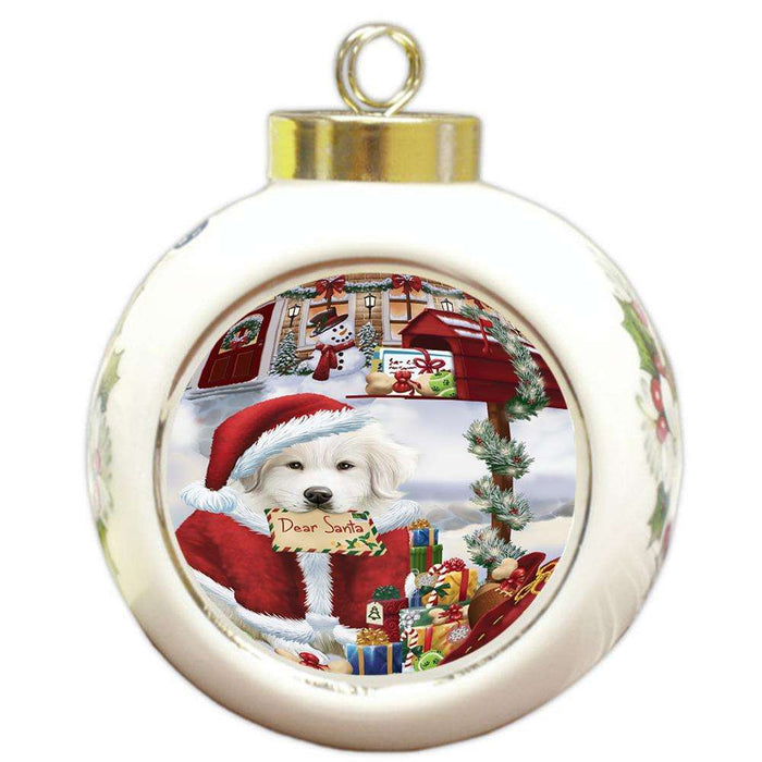 Great Pyrenees Dog Dear Santa Letter Christmas Holiday Mailbox Round Ball Christmas Ornament RBPOR53540