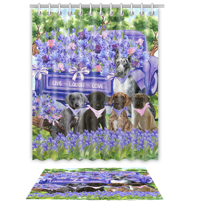 Great Dane Shower Curtain with Bath Mat Set: Explore a Variety of Designs, Personalized, Custom, Curtains and Rug Bathroom Decor, Dog and Pet Lovers Gift