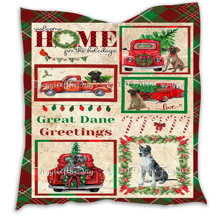 Welcome Home for Christmas Holidays Great Dane Dogs Quilt Bed Coverlet Bedspread - Pets Comforter Unique One-side Animal Printing - Soft Lightweight Durable Washable Polyester Quilt