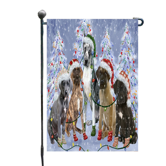 Christmas Lights and Great Dane Dogs Garden Flags- Outdoor Double Sided Garden Yard Porch Lawn Spring Decorative Vertical Home Flags 12 1/2"w x 18"h