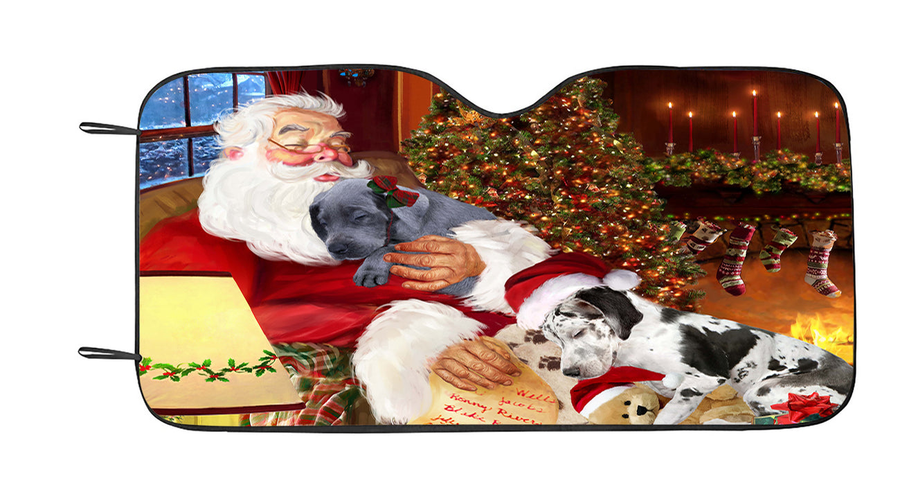 Santa Sleeping with Great Dane Dogs Car Sun Shade