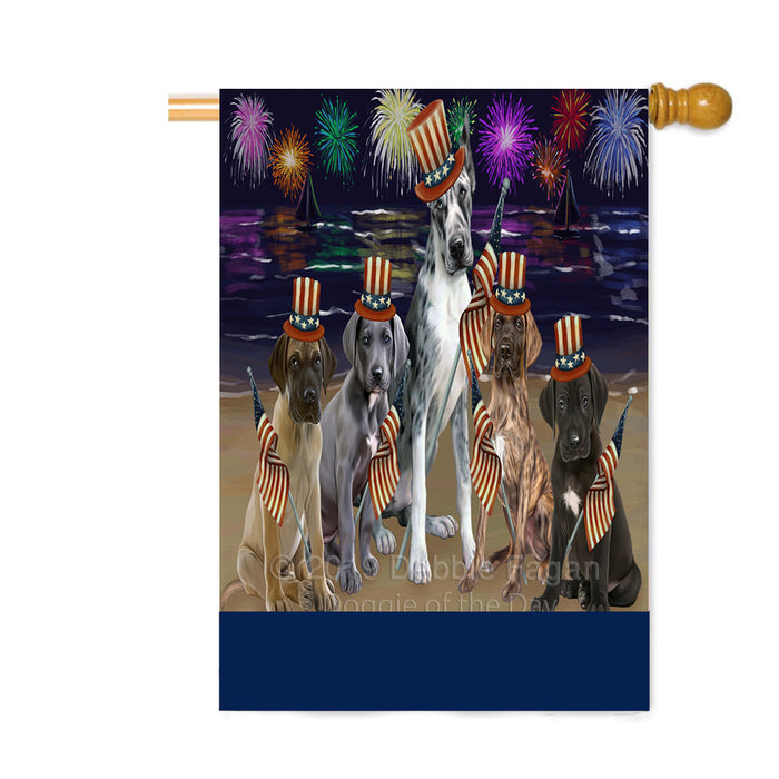 Personalized 4th of July Firework Great Dane Dogs Custom House Flag FLG-DOTD-A57984