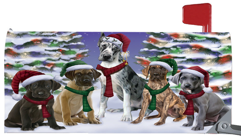 Magnetic Mailbox Cover Great Danes Dog Christmas Family Portrait in Holiday Scenic Background MBC48227