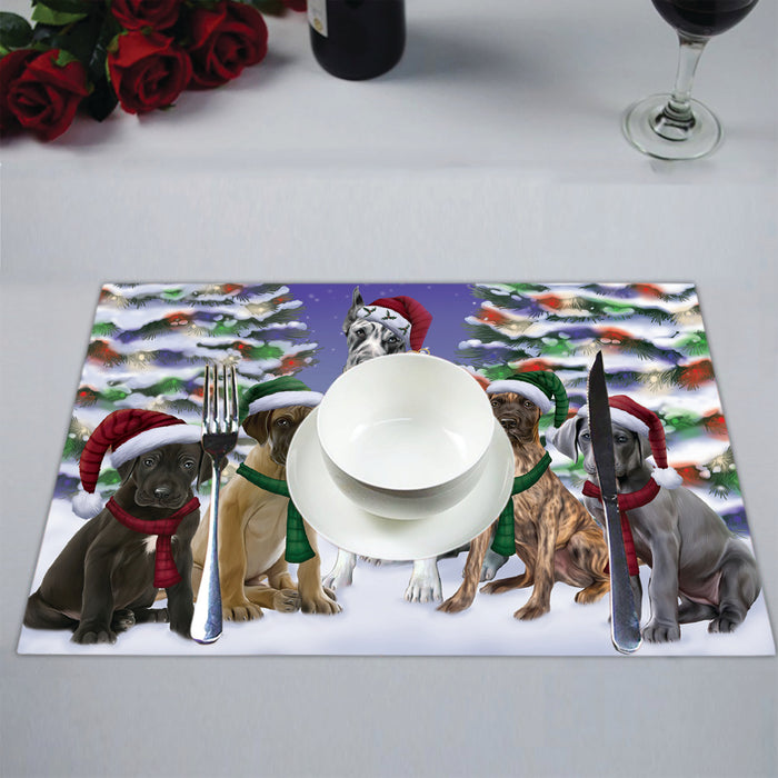 Great Dane Dogs Christmas Family Portrait in Holiday Scenic Background Placemat