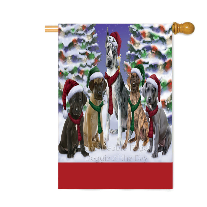 Personalized Christmas Happy Holidays Great Dane Dogs Family Portraits Custom House Flag FLG-DOTD-A59177
