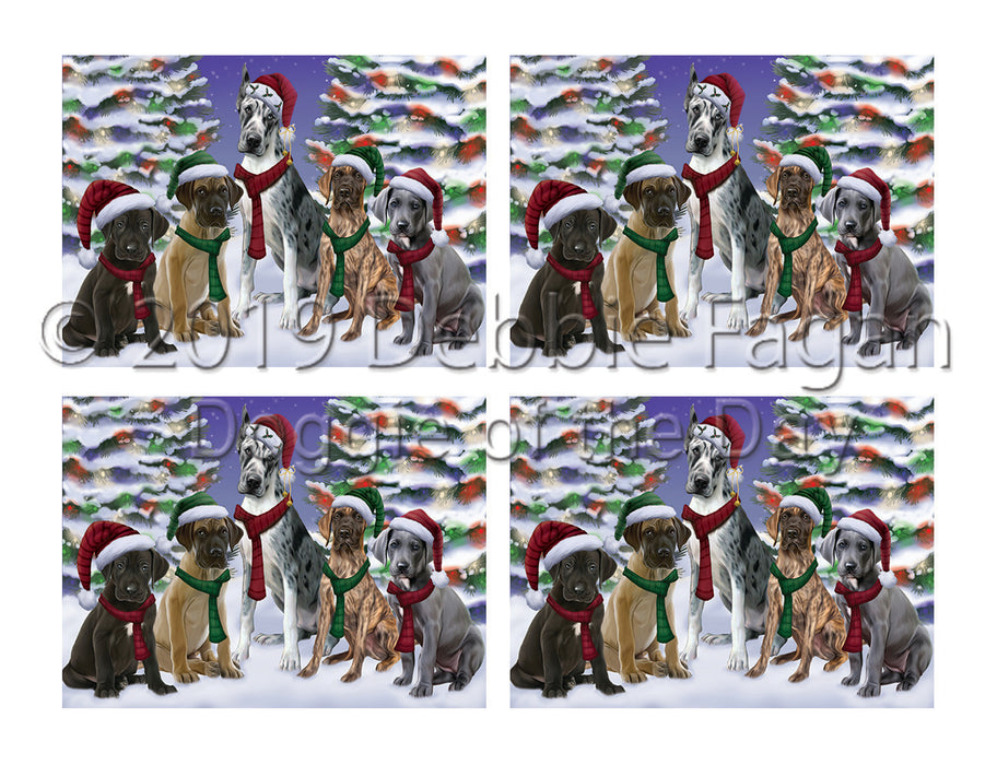 Great Dane Dogs Christmas Family Portrait in Holiday Scenic Background Placemat