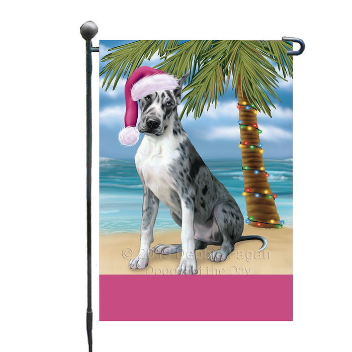 Personalized Summertime Happy Holidays Christmas Great Dane Dog on Tropical Island Beach  Custom Garden Flags GFLG-DOTD-A60485