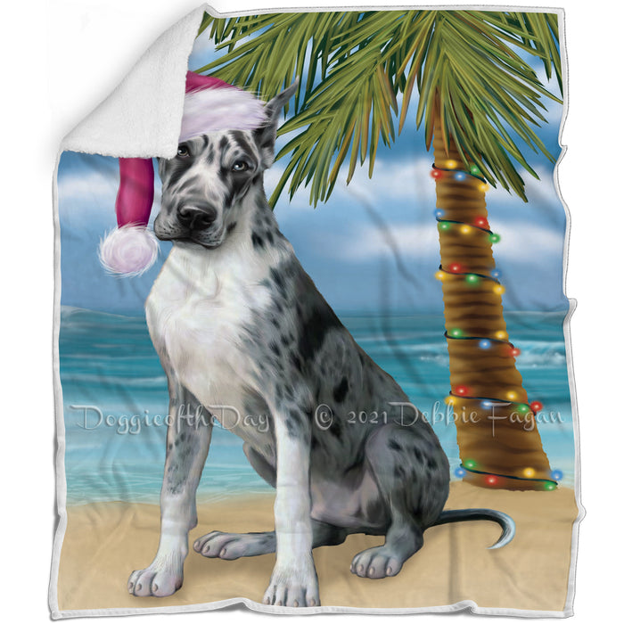 Summertime Happy Holidays Christmas Great Dane Dog on Tropical Island Beach Blanket