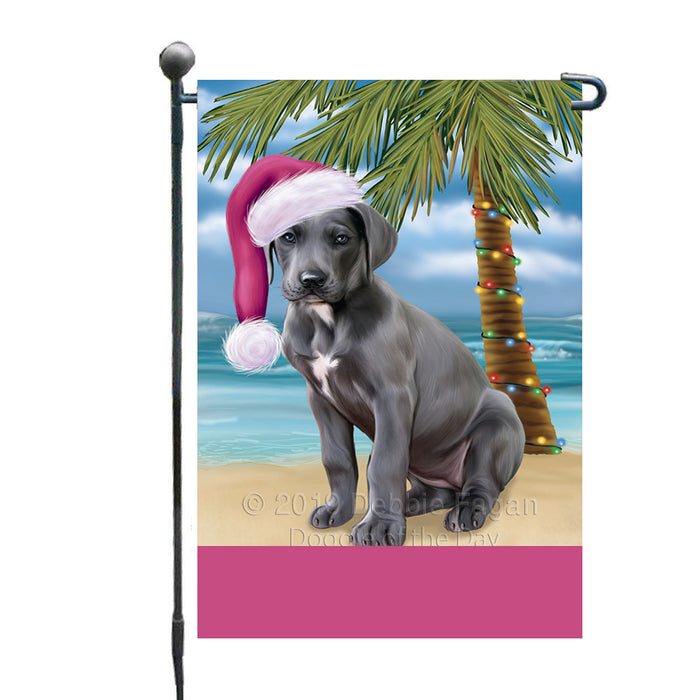 Personalized Summertime Happy Holidays Christmas Great Dane Dog on Tropical Island Beach  Custom Garden Flags GFLG-DOTD-A60486