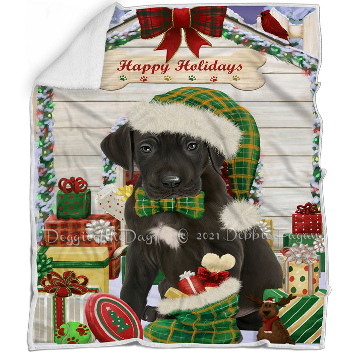 Happy Holidays Christmas Great Dane Dog House with Presents Blanket BLNKT79032