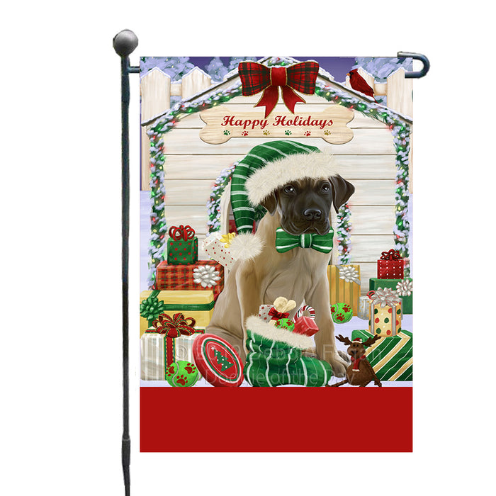 Personalized Happy Holidays Christmas Great Dane Dog House with Presents Custom Garden Flags GFLG-DOTD-A59325