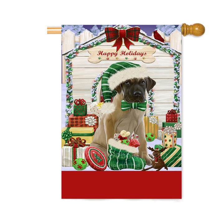 Personalized Happy Holidays Christmas Great Dane Dog House with Presents Custom House Flag FLG-DOTD-A59381