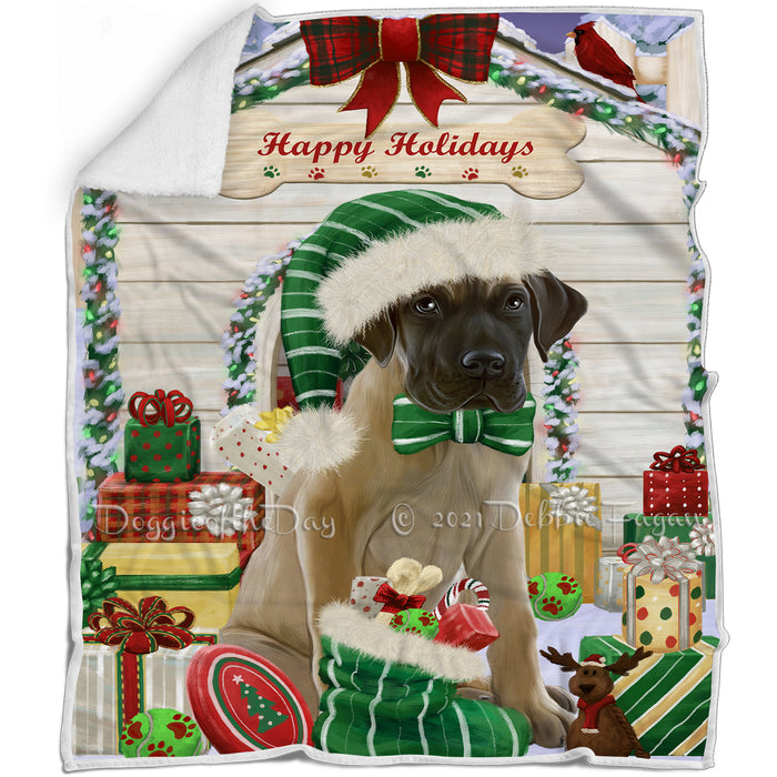 Happy Holidays Christmas Great Dane Dog House with Presents Blanket BLNKT79041
