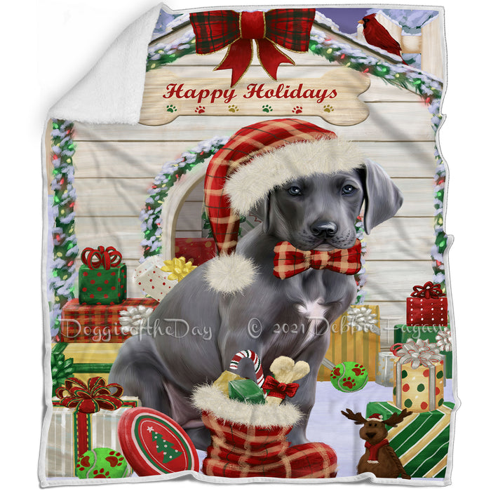 Happy Holidays Christmas Great Dane Dog House with Presents Blanket BLNKT79050