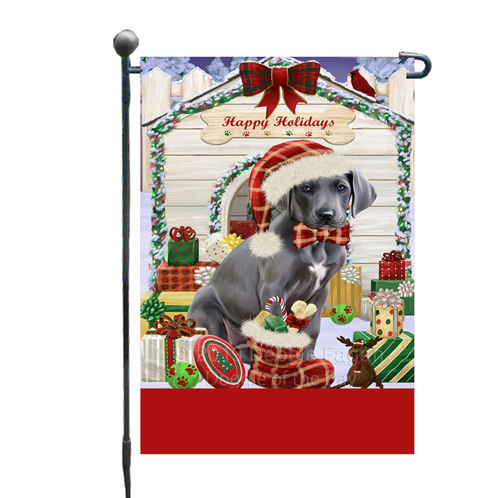 Personalized Happy Holidays Christmas Great Dane Dog House with Presents Custom Garden Flags GFLG-DOTD-A59326