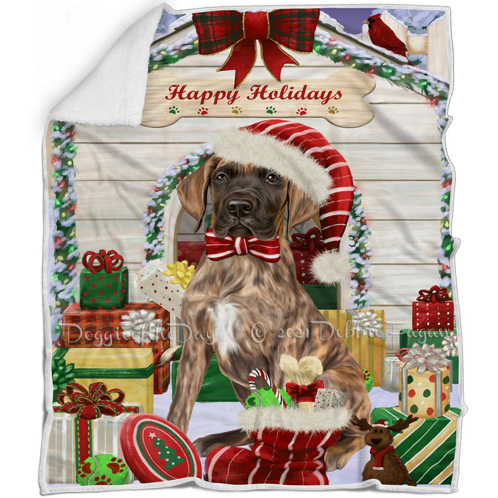 Happy Holidays Christmas Great Dane Dog House with Presents Blanket BLNKT79059