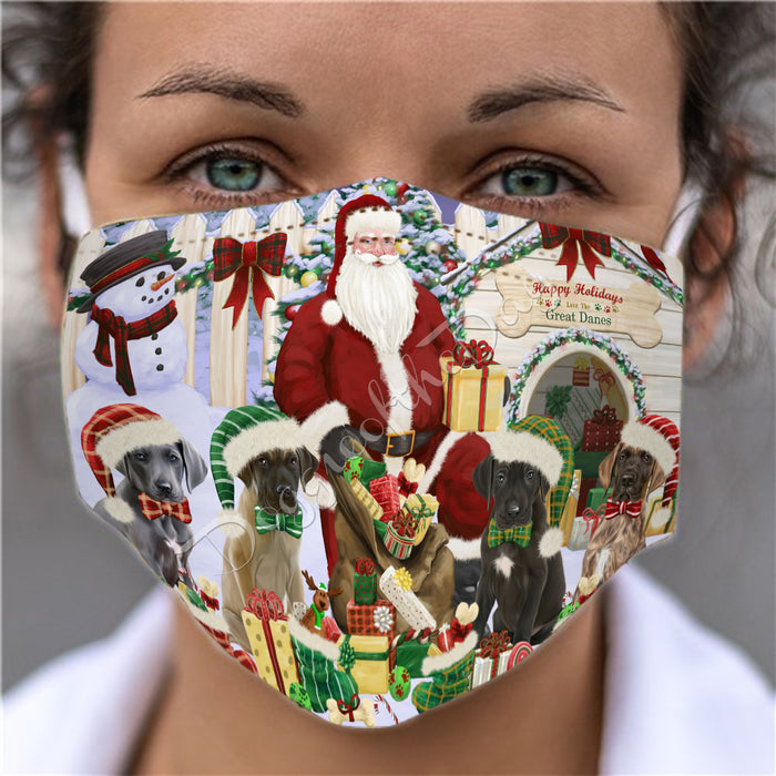 Happy Holidays Christmas Great Dane Dogs House Gathering Face Mask FM48252