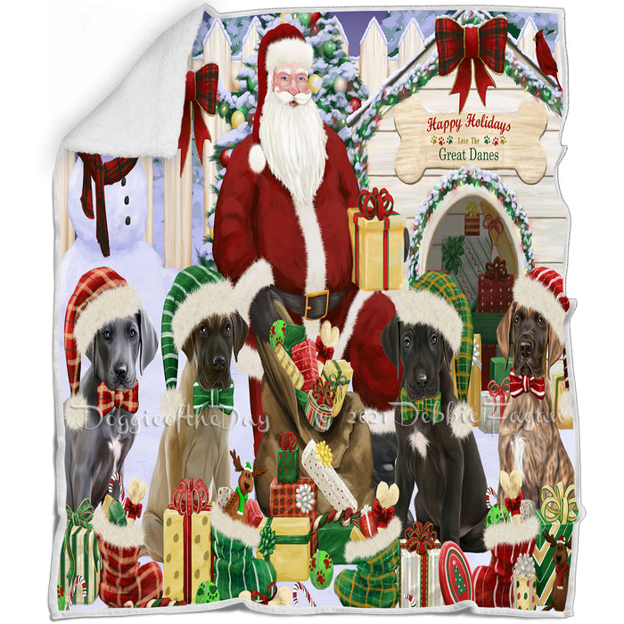Happy Holidays Christmas Great Danes Dog House Gathering Blanket BLNKT78627